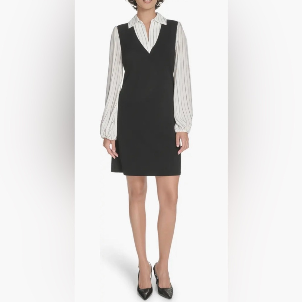 NWT Tommy Hilfiger Black Pinstripe Long Sleeve Dress